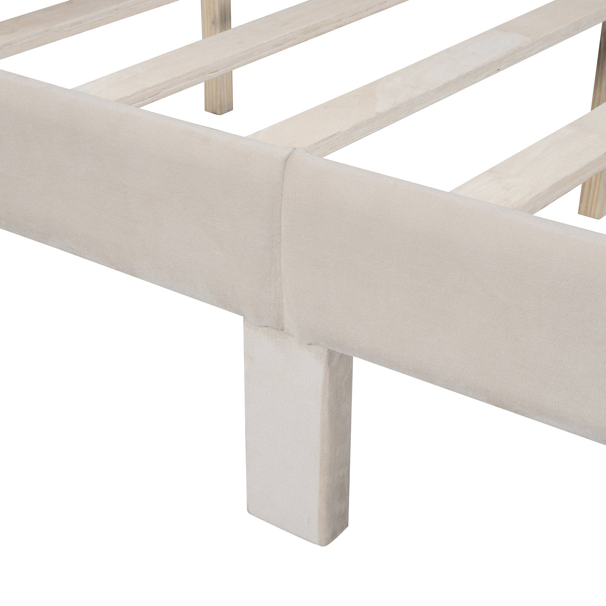 Queen Size Storage Bed Velvet Upholstered Platform Bed with a Big Drawer - Beige - V.I.P Digital Presence