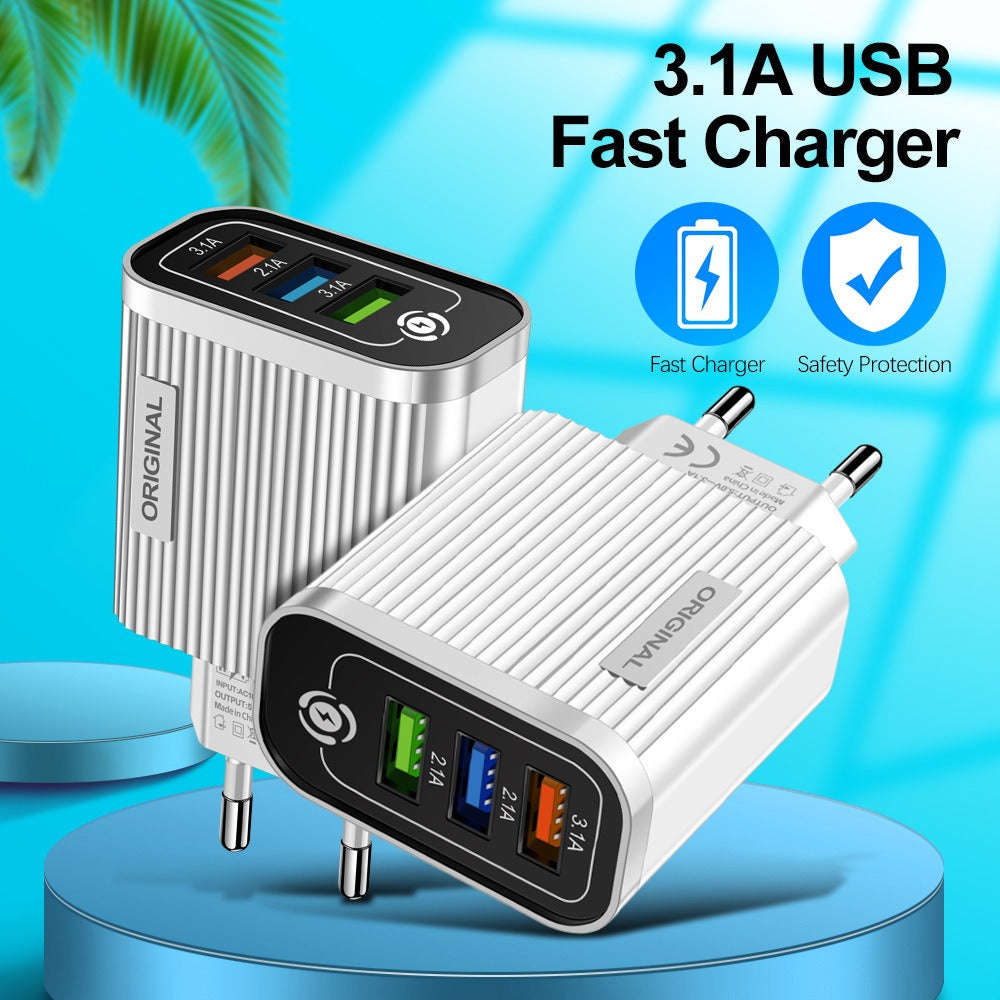 3USB-2.1A Multi Port Mobile Phone Charger Smart Travel Charging Head - V.I.P Digital Presence