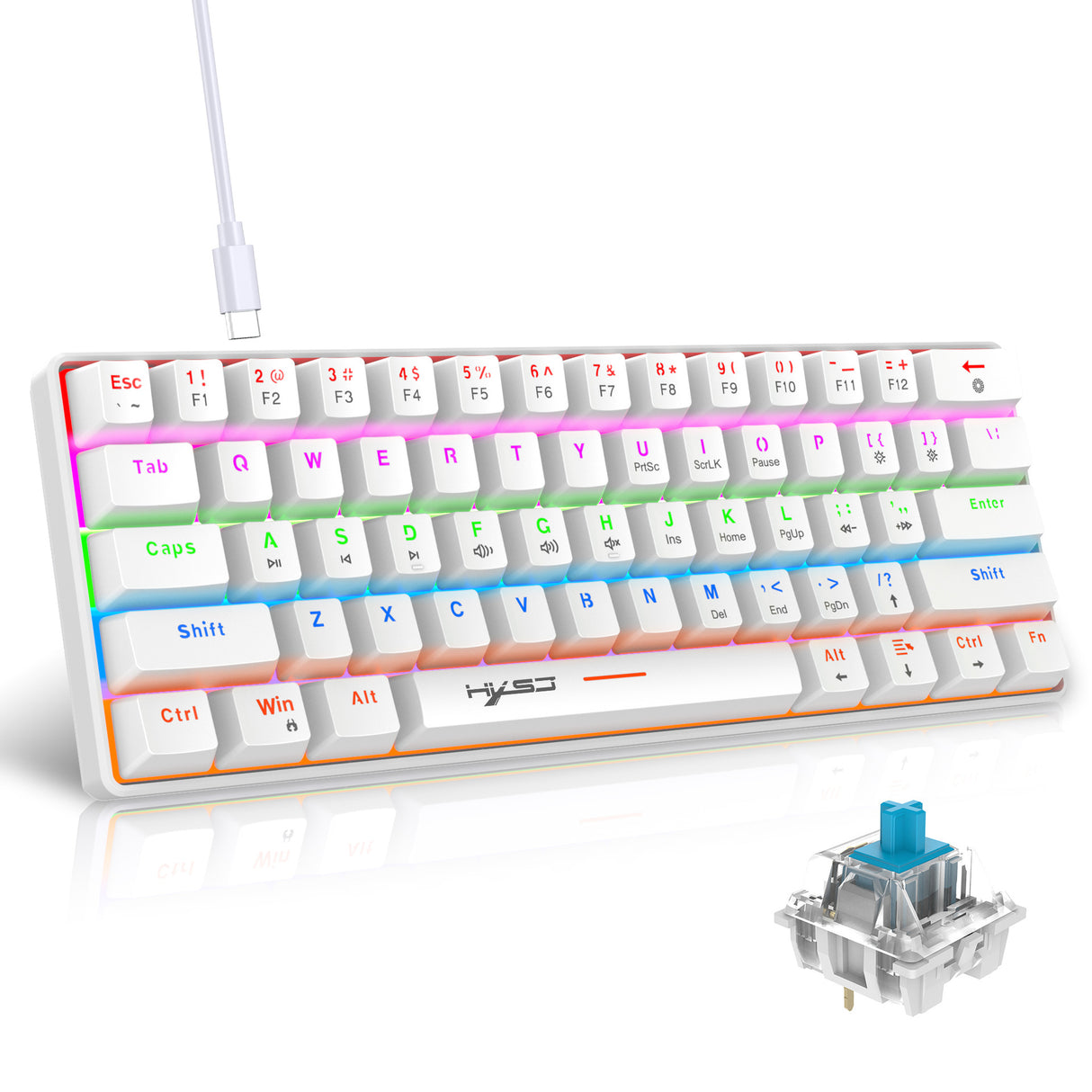 Mechanical keyboard 61 key short style small keyboard for office typing, black and white dual splicing ice blue backlit blue axis gaming keyboard - V.I.P Digital Presence