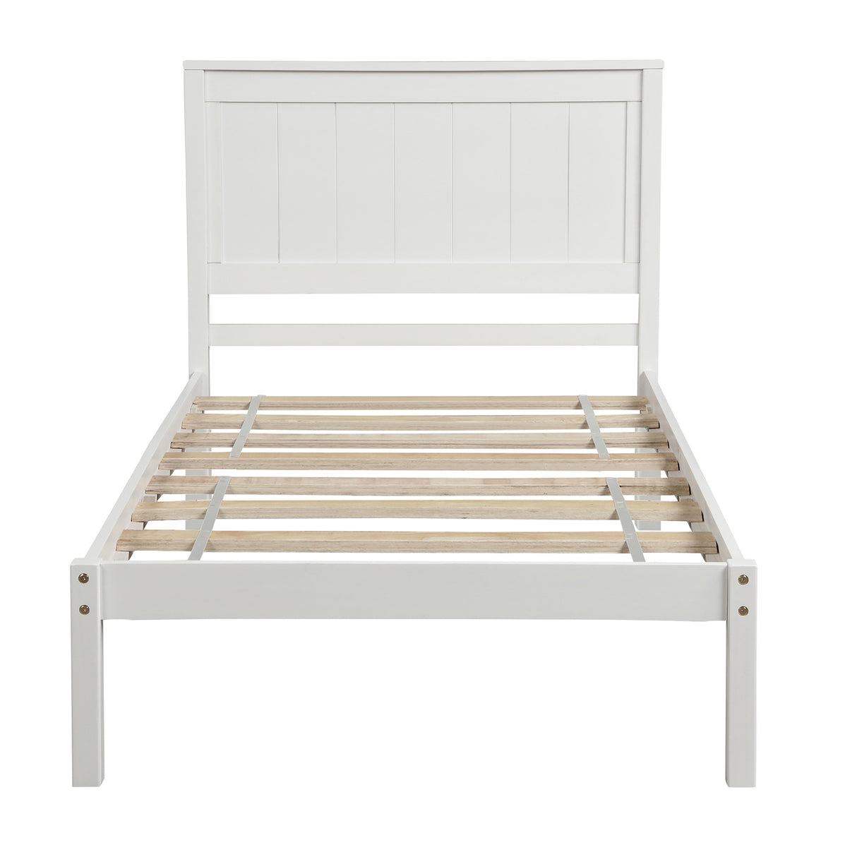 Platform Bed Frame with Headboard Wood Slat Support No Box Spring Needed Twin White
