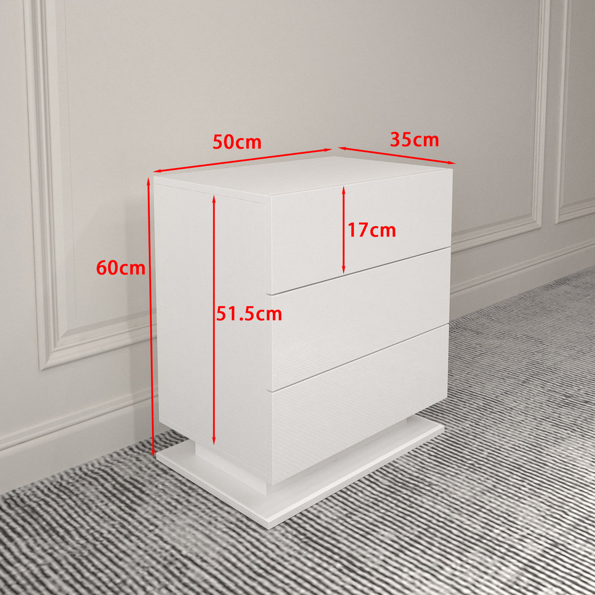LED Nightstand with 3 drawers,White bedside Table ,Modern End Side Table for Bedroom - V.I.P Digital Presence