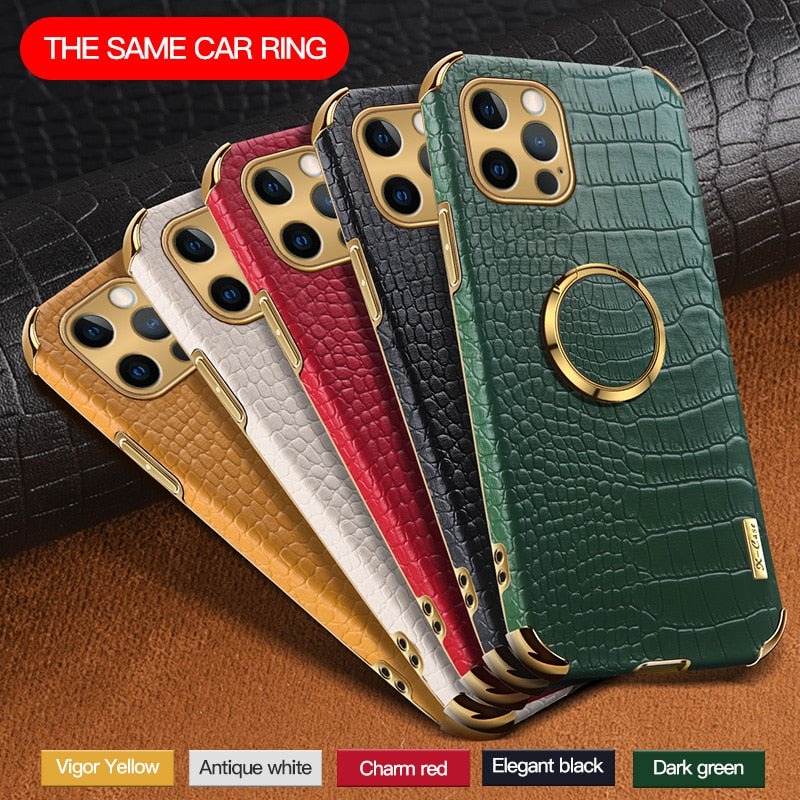 Luxury Crocodile pattern Leather Holder Phone Case For iPhone 11 12 13 Pro Max Mini X XR XSMax 7 8 Plus SE 2020 Shockproof Cover