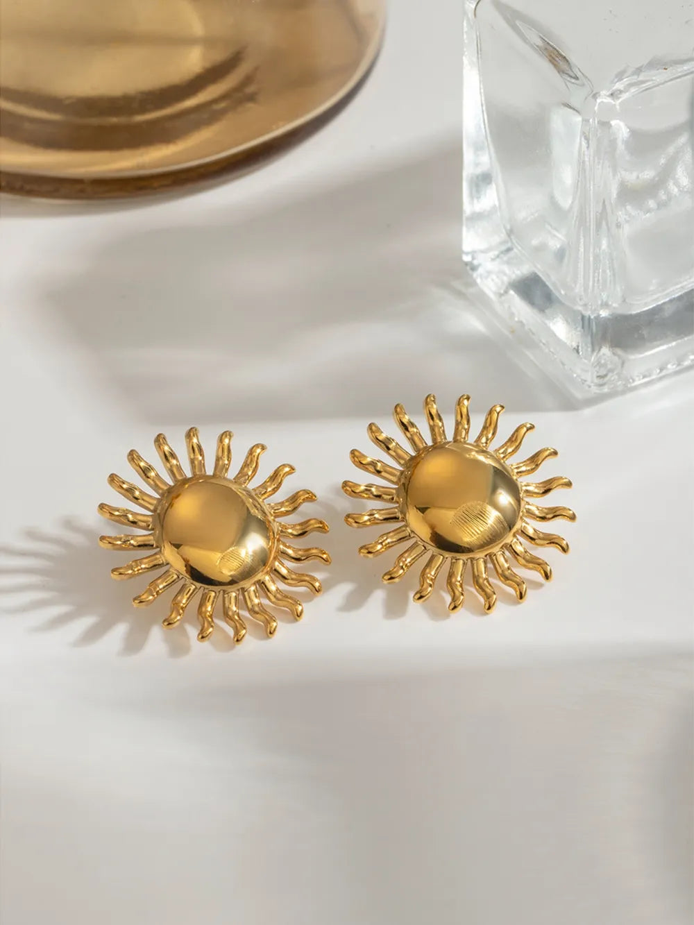 18K Gold-Plated Stainless Steel Sun Stud Earrings - V.I.P Digital Presence