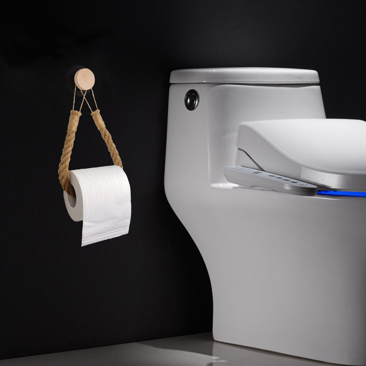 Wooden Hook Seamless Adhesive No Drilling Handmade Woven Hemp Rope Towel Rack Tissue Holder Bathroom Toilet - V.I.P Digital Presence