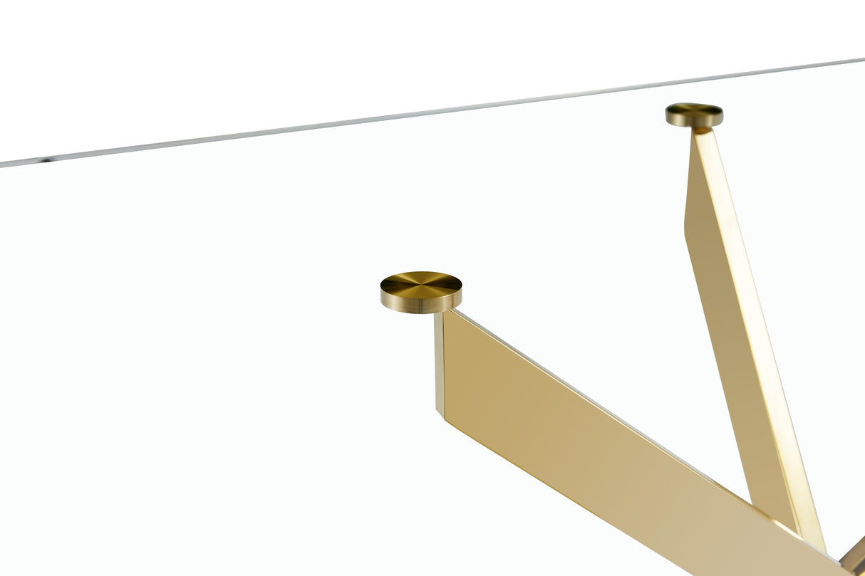 TEMPERED CLEAR GLASS GOLDEN LEG DINNING TABLE 63" - V.I.P Digital Presence