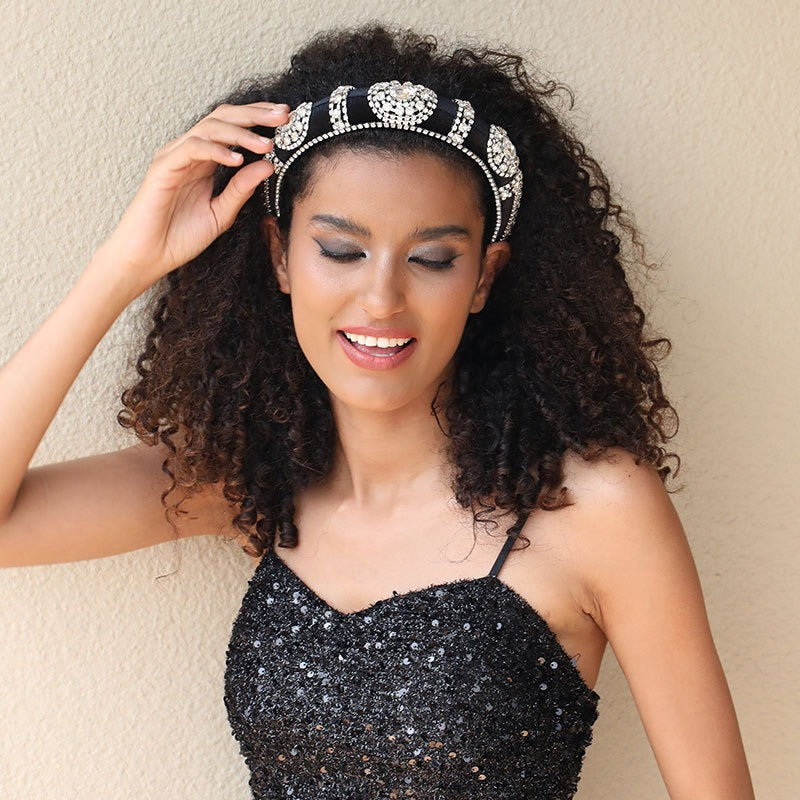 Fashionable retro golden velvet hair hoop with super sparkling color rhinestone sponge head hoop - V.I.P Digital Presence