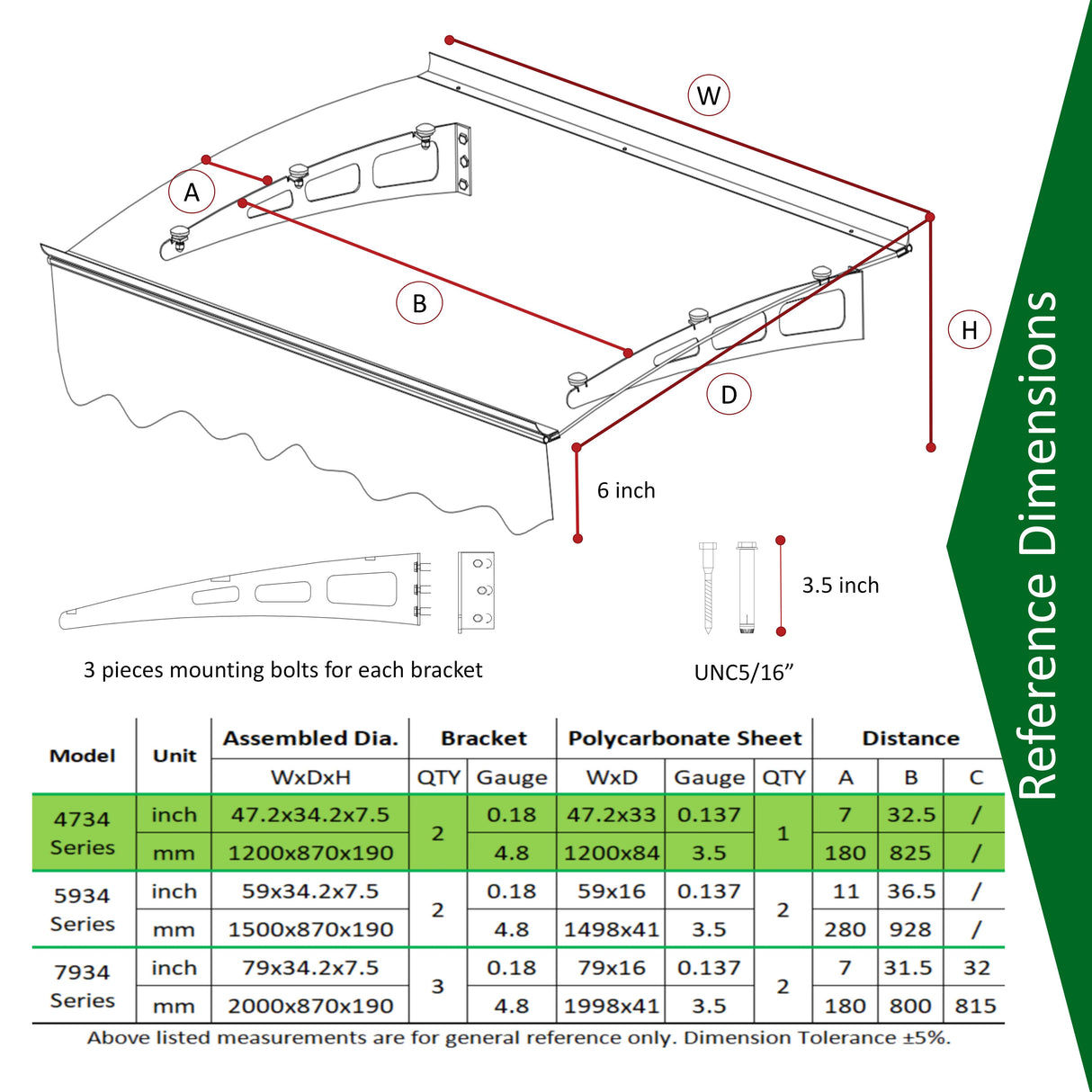 DA4734W Series Door Window Awning Made of 0.137 Inch Thick Crystal Polycarbonate Sheet in size of 47" Wide x 34" Brown Roof - V.I.P Digital Presence
