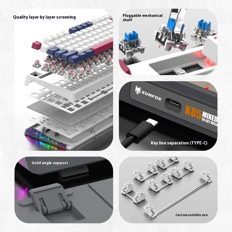 XUNFOX K85 wired mechanical keyboard for esports games, hot swappable desktop computer for office and home use, illuminated USB - V.I.P Digital Presence
