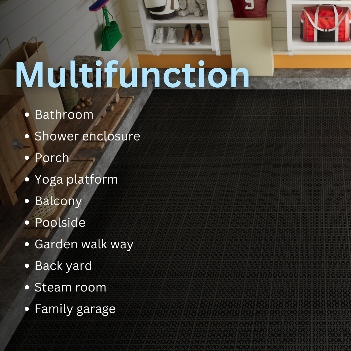 12 x 12 inch black interlocking deck tiles, plastic waterproof, weighing up to 6613 pounds, with a rose pattern pack of 12 - V.I.P Digital Presence