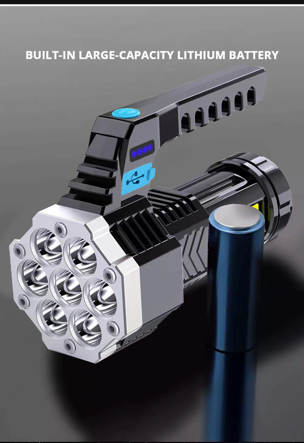 High Power LED Flashlight Powerful USB Rechargeable Torch Handheld Portable Outdoor Lamp Built-in Battery COB 7 LED Flashlights - V.I.P Digital Presence