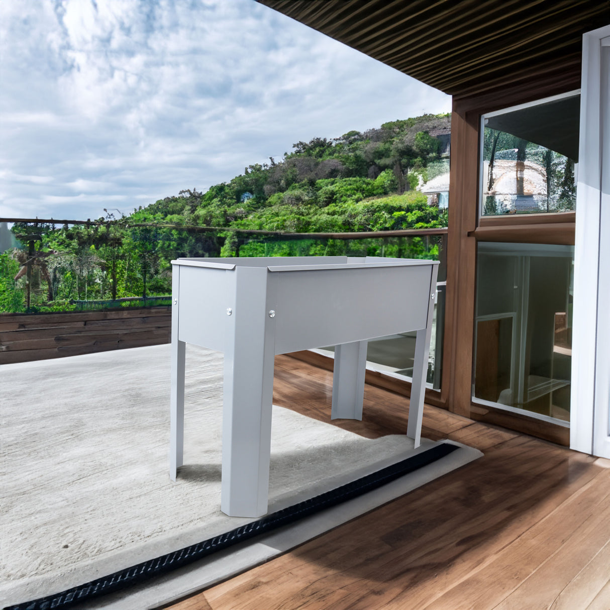 Elevated garden bed, metal elevated outdoor flowerpot box, suitable for backyard and terrace, large flowerpot Grey + Steel - V.I.P Digital Presence