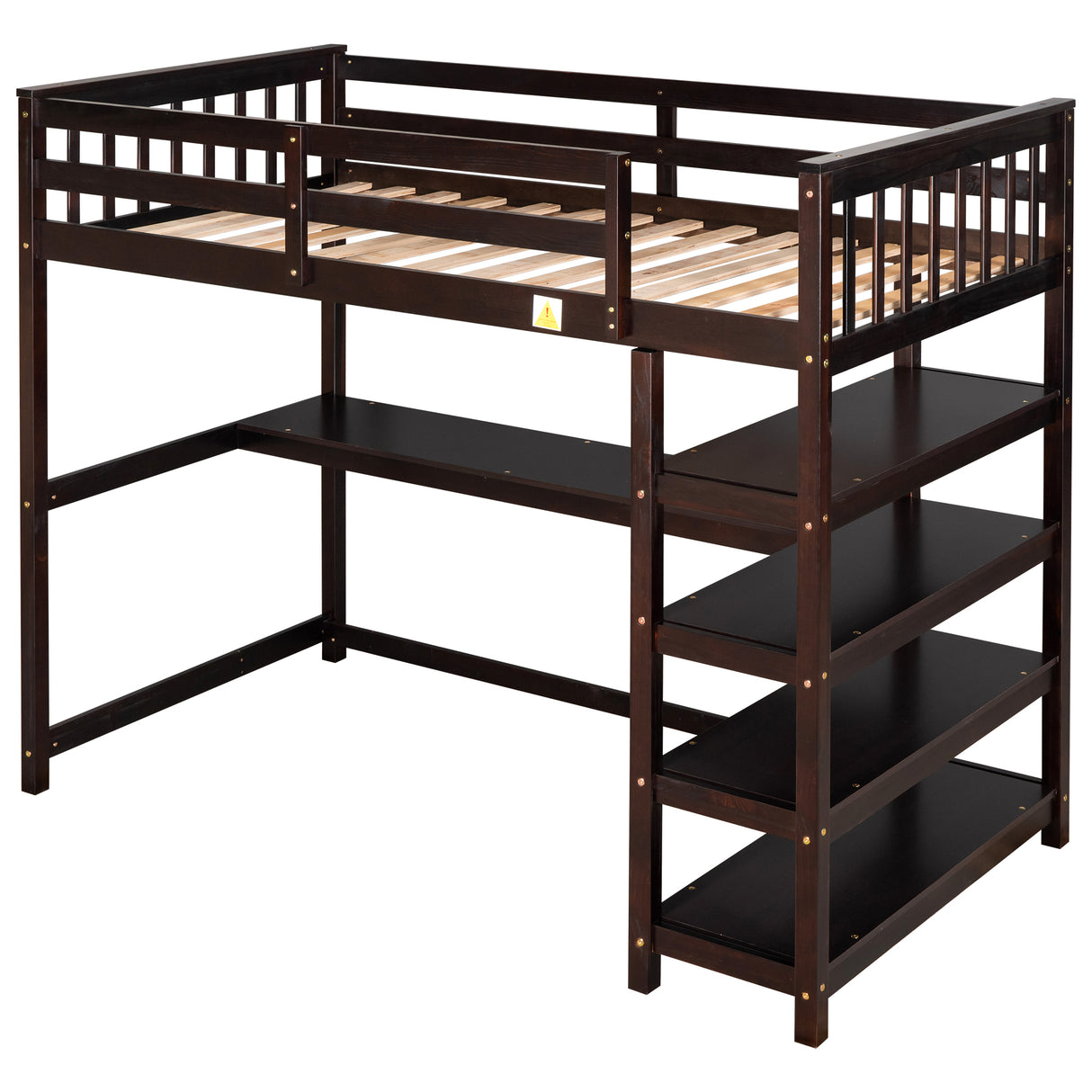 Twin Size Loft Bed with Storage Shelves and Under-bed Desk Espresso