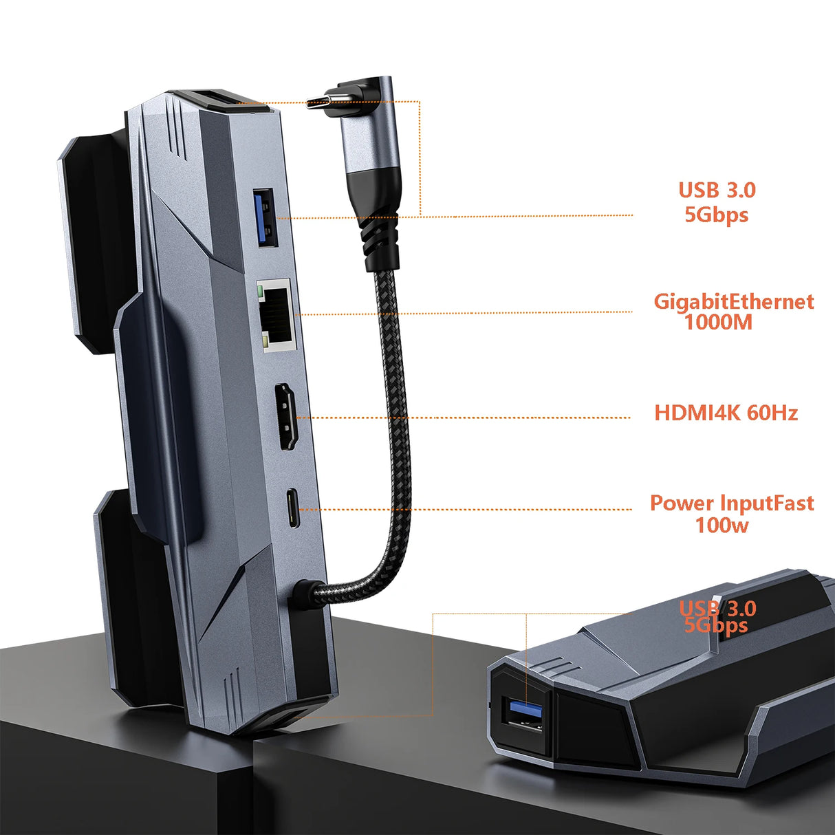 Steam Deck Dock 6 in 1 Steam Deck Rog Ally Docking Station Stand Accessories 3*USB 3.0 HDMI 4K@60Hz Gigabit Ethernet PD 100W Hub - V.I.P Digital Presence