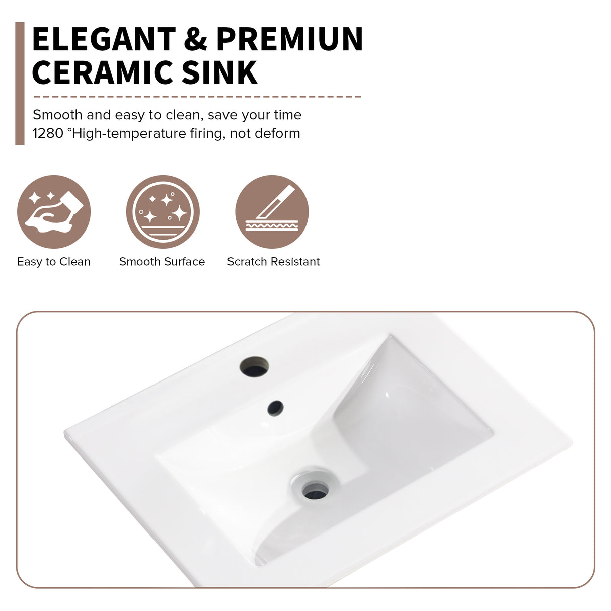 24 Inch Bathroom Ceramic Sink Basin, White - V.I.P Digital Presence
