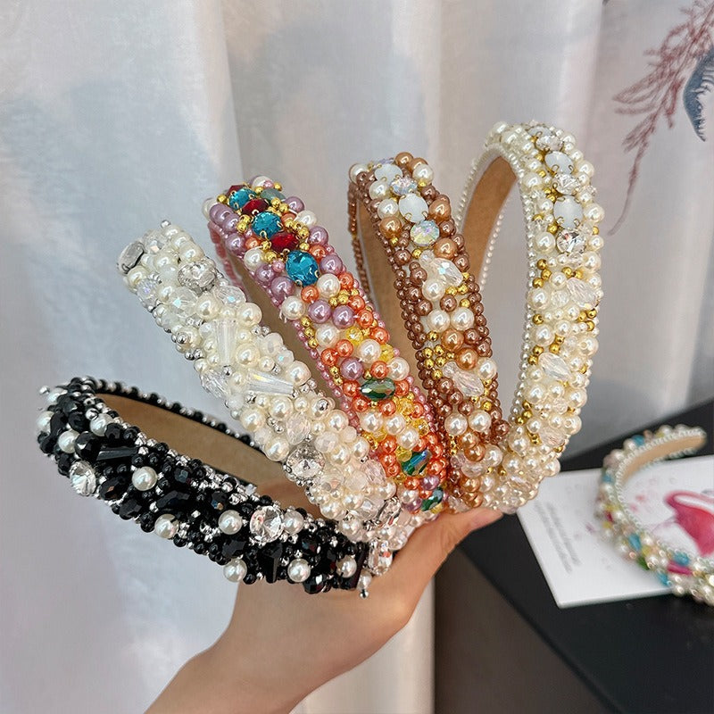 New handmade beaded crystal pearl retro exaggerated internet celebrity hot selling thin edge hair accessories - V.I.P Digital Presence