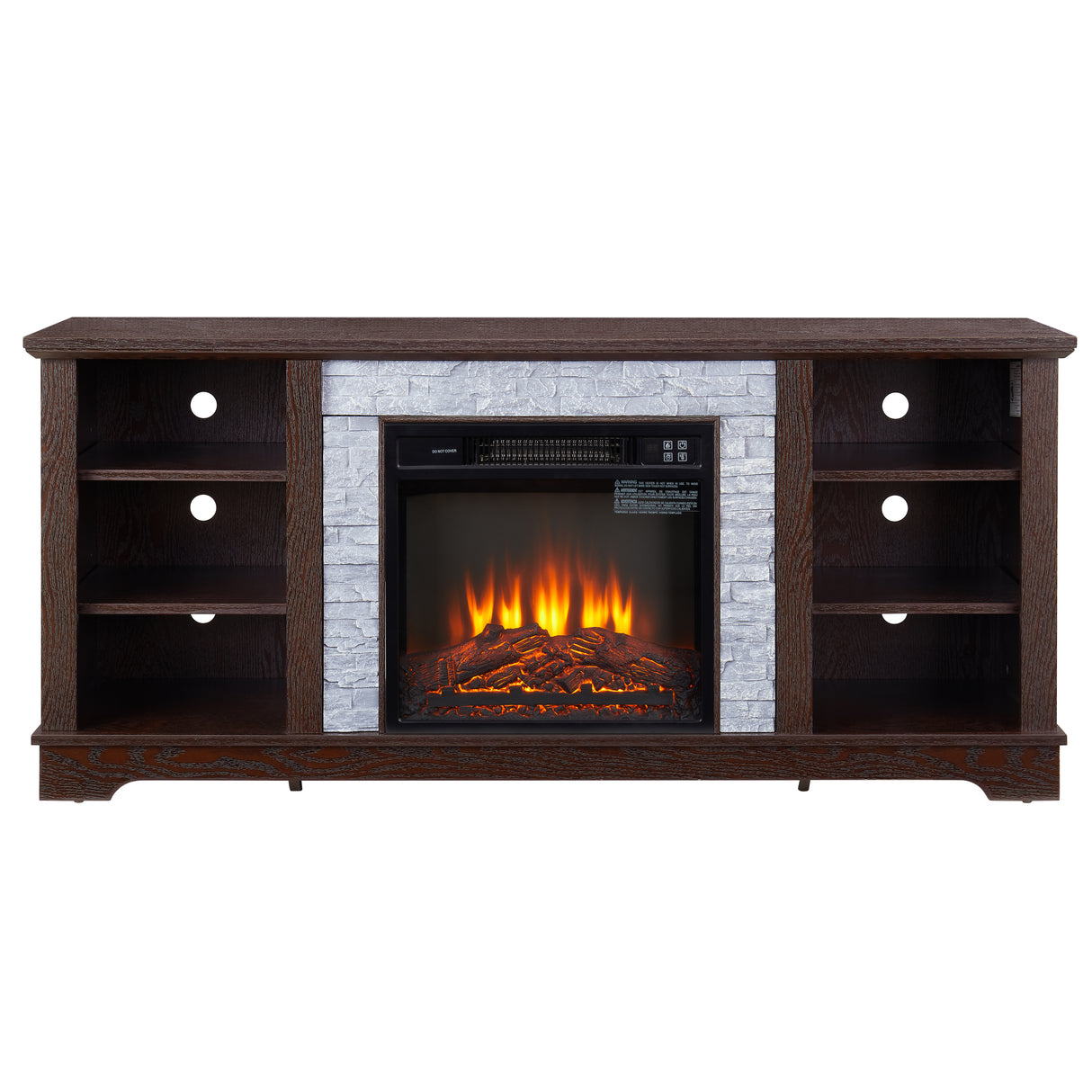 18 inch cherry colored fireplace with open entertainment console space, 58.31 inches wide, 15.39 inches deep, and 26.06 inches h - V.I.P Digital Presence
