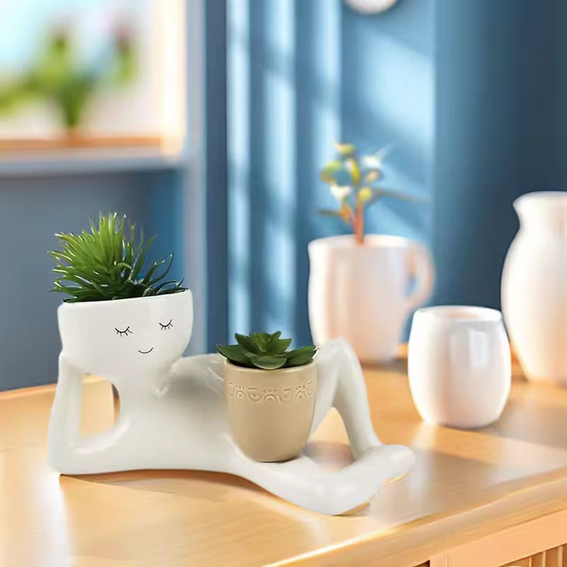 Funny Resin Succulent Pot: Relaxing - pose Figure with Pot Planter, Drainage Hole, Ideal for Succulents and Cacti - V.I.P Digital Presence