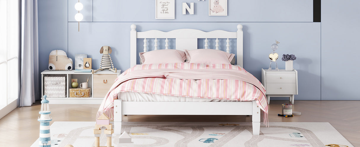 Twin Bed with Column-Decoration Headboard, with Bed Slats,White - V.I.P Digital Presence