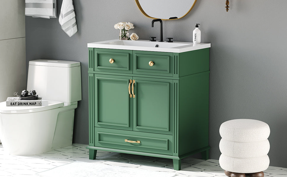 30 inch uncovered bathroom vanity with soft closed door, limited to solid wood frame bathroom storage cabinet green - V.I.P Digital Presence