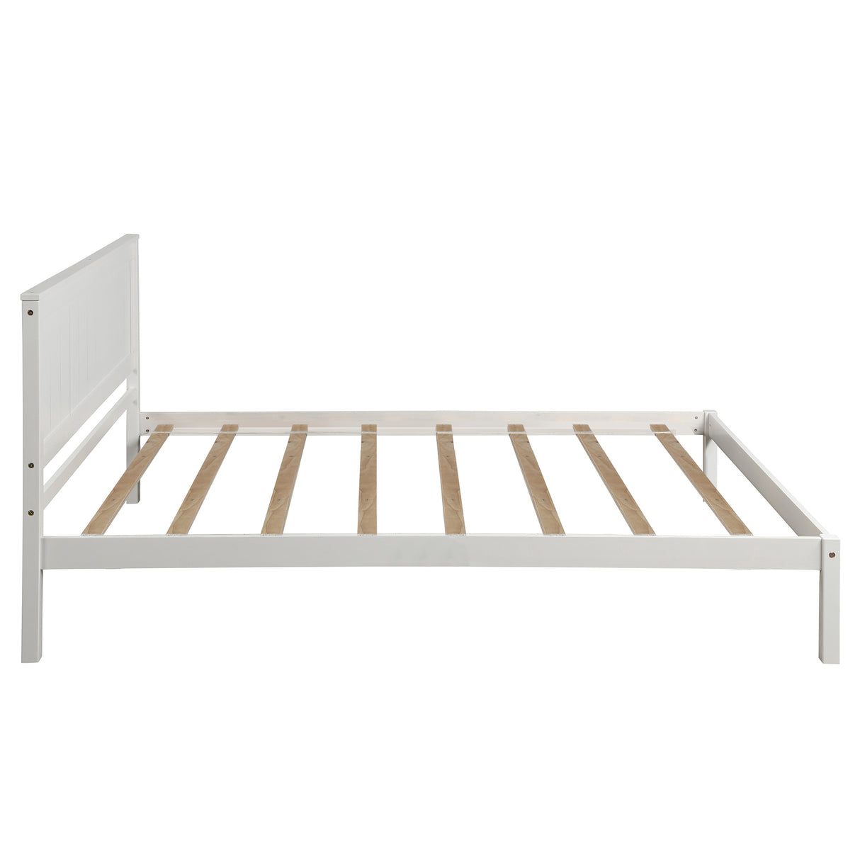 Platform Bed Frame with Headboard Wood Slat Support No Box Spring Needed Twin White