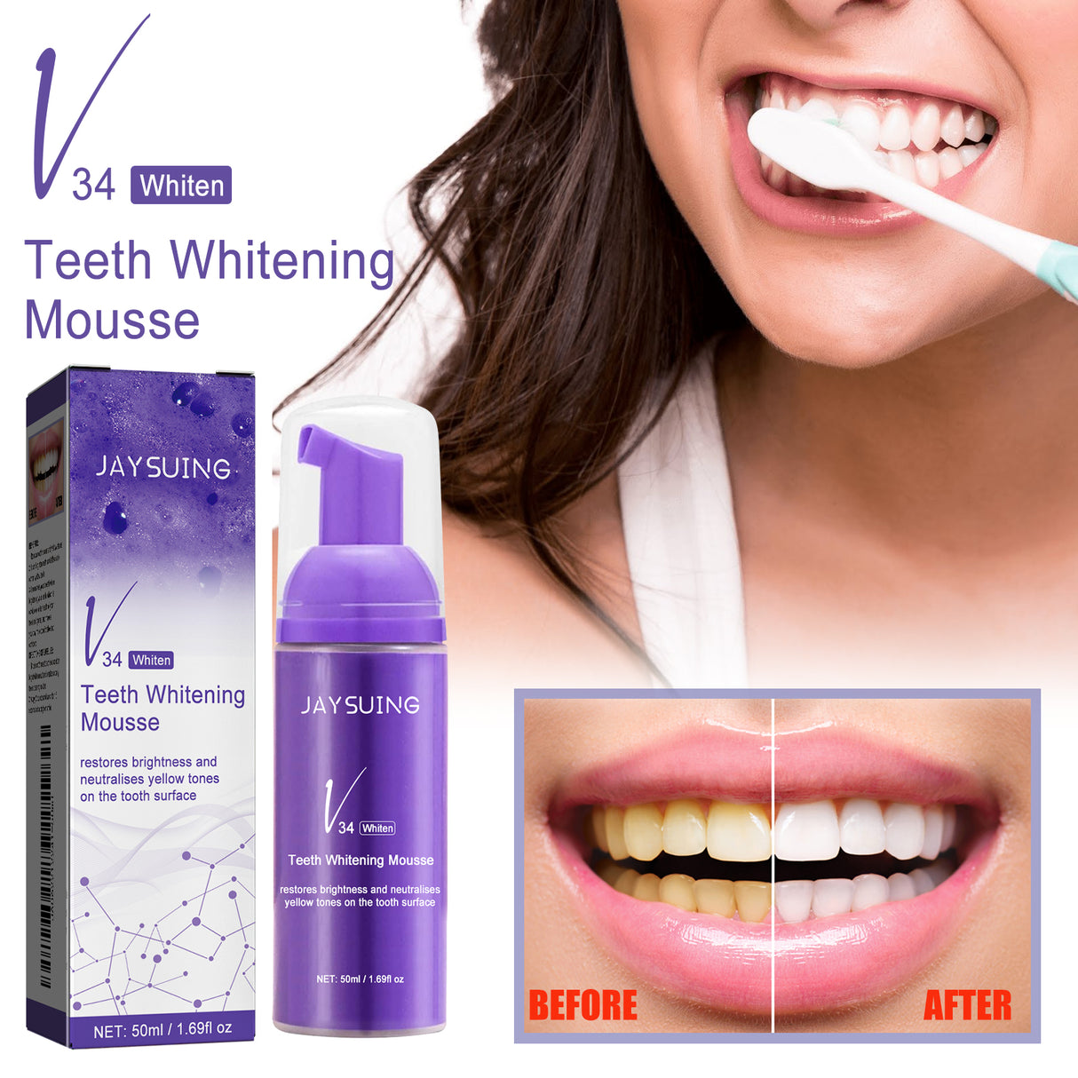 v34 Brightening Tooth Toothpaste, Whiten Teeth Correct Yellow Teeth Clean Stains Mouth Cleaning Toothpaste - V.I.P Digital Presence