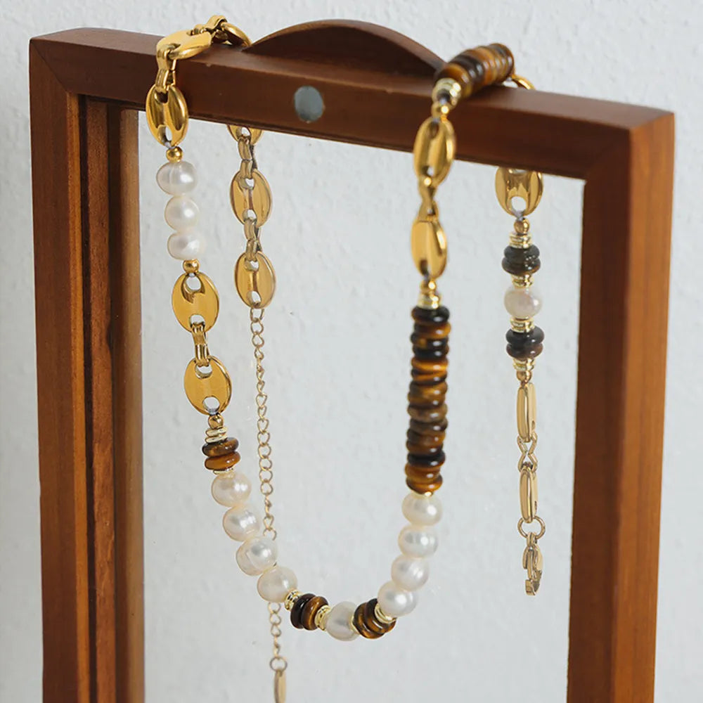 Versatile Light Luxury Titanium Steel Freshwater Pearl Tiger Eye Stone Pig Nose Chain Necklace Jewelry for Women - V.I.P Digital Presence
