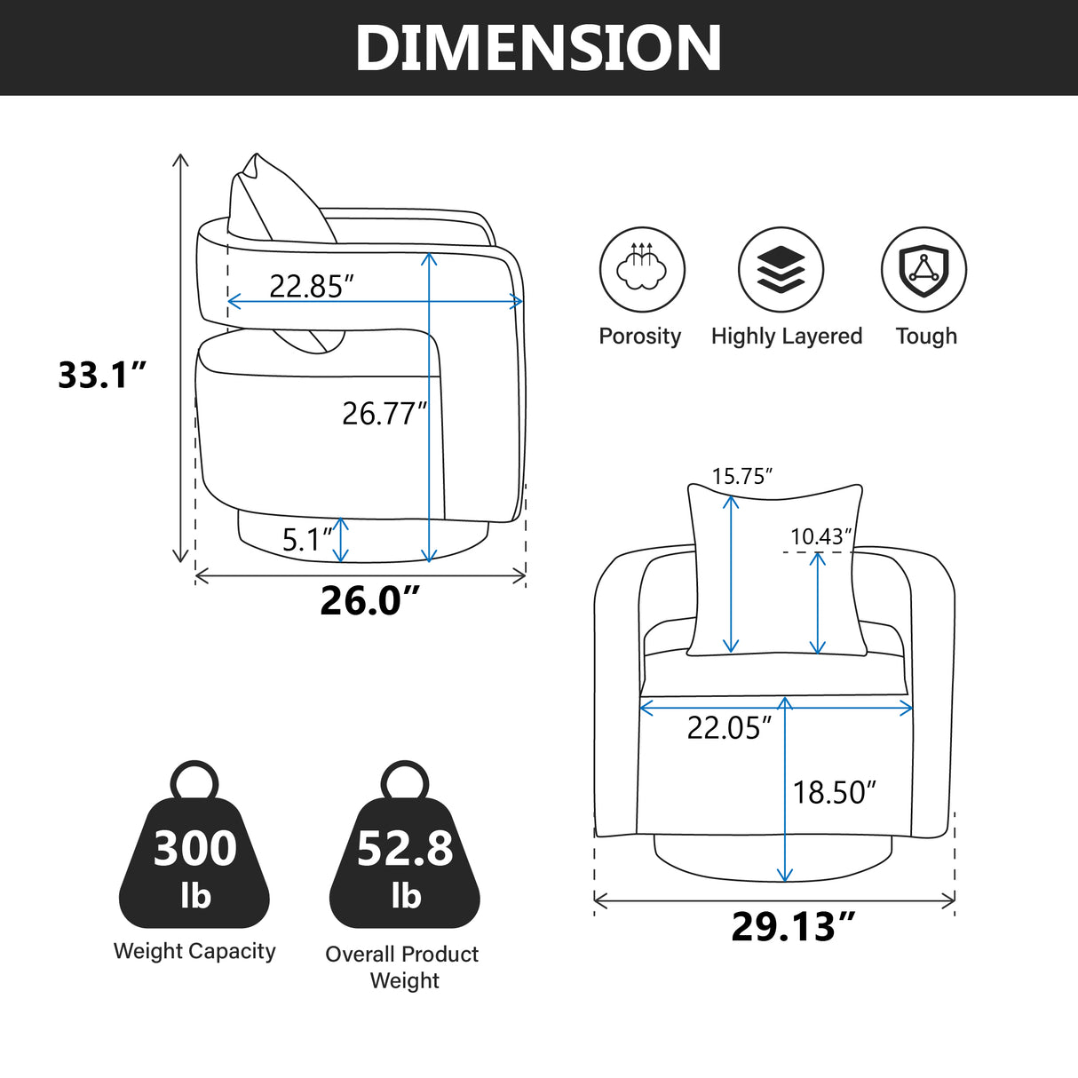 29.1"W Swivel Accent Open Back Chair Modern Comfy Sofa Chair With Weathered Base (Charcoal,Linen Blend) - V.I.P Digital Presence