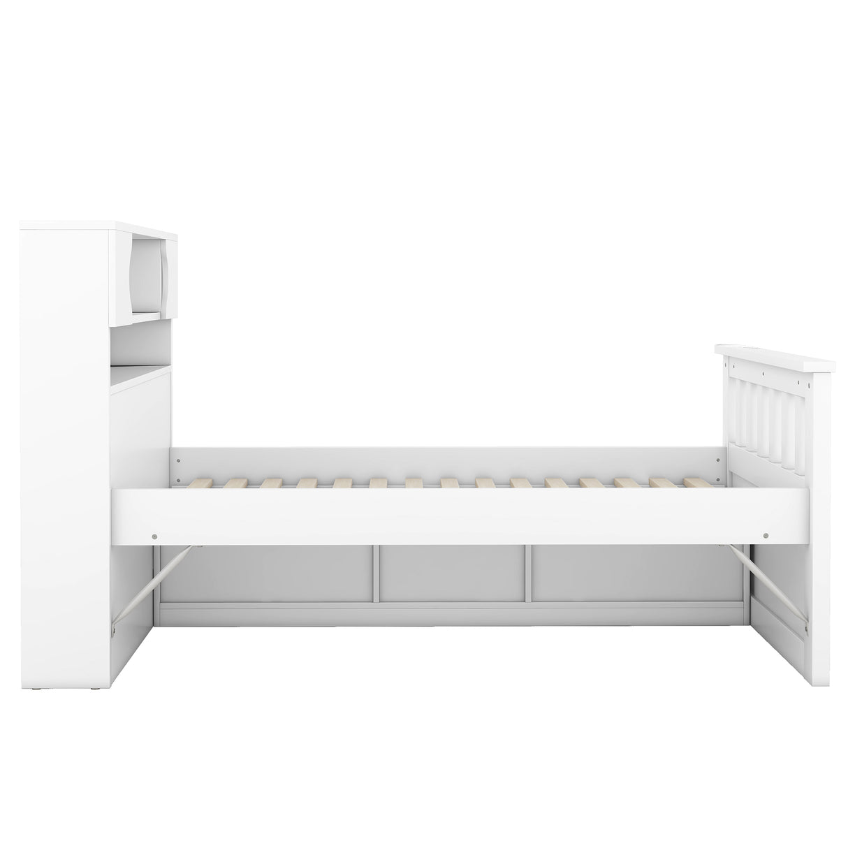 Twin Size Captain Platform Bed Frame with Storage Bookcases and Shelves,Four Drawers,White - V.I.P Digital Presence