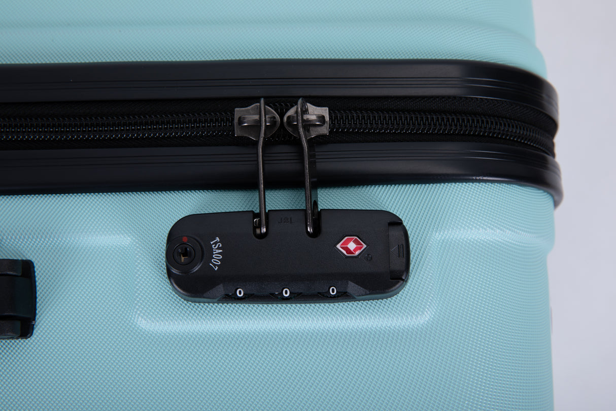 3 Piece Luggage Sets ABS Lightweight Suitcase with Two Hooks, Spinner Wheels, TSA Lock, (20/24/28) Green