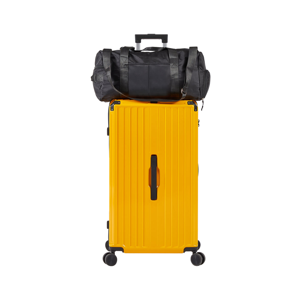 Luggage Set 4 pcs (20"/24"/29"/Travel Bag), PC+ABS Durable Lightweight Luggage with Collapsible Cup Holder TSA Lock, Yellow