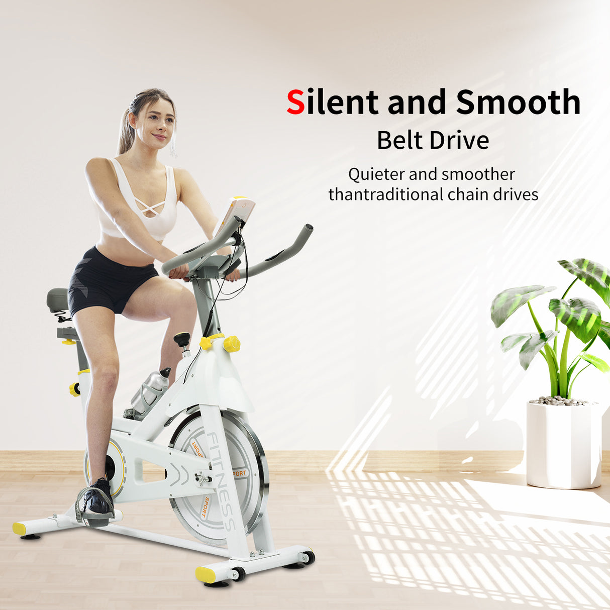 Indoor Exercise Bike Cycling Bike with Comfortable Seat Cushion Yellow+White - V.I.P Digital Presence