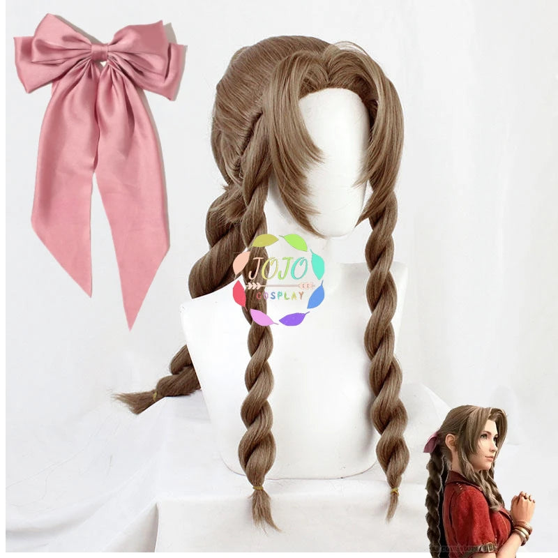 Aerith Gainsborough Wig FF VII 7 Remake Cosplay Brown Braid Long Heat Resistant Synthetic Hair Halloween Costume + Free Wig Cap - V.I.P Digital Presence