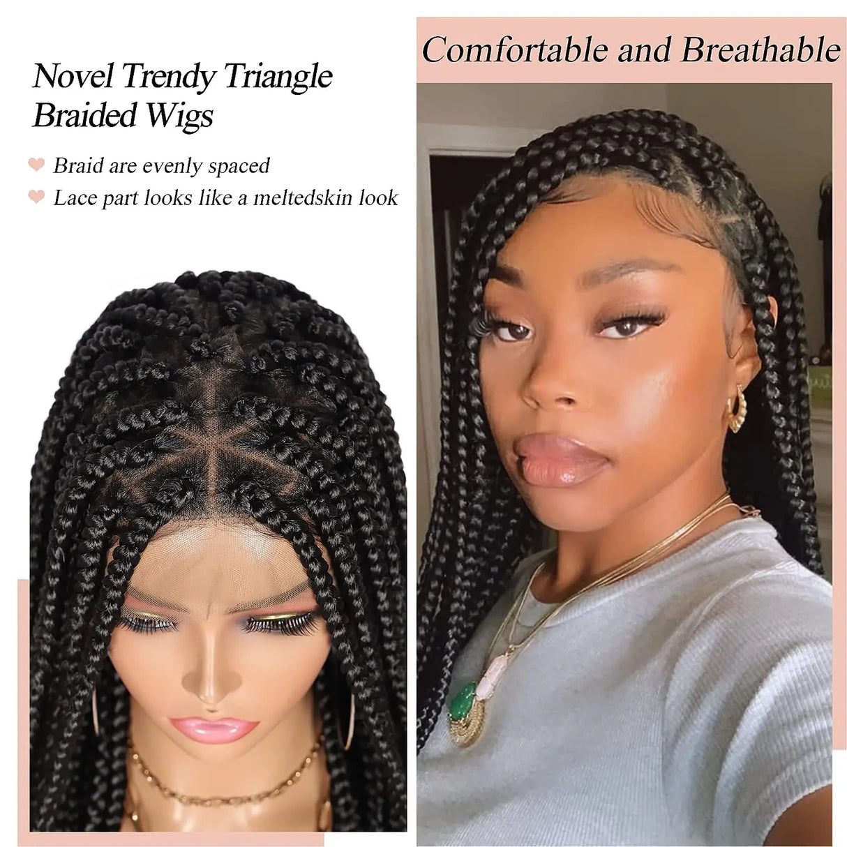 Triangle Knotless Braided Wigs 36Inch Bohemian Curly Braided Lace Front Wigs Synthetic Hand Double Lace Braid Wig - V.I.P Digital Presence