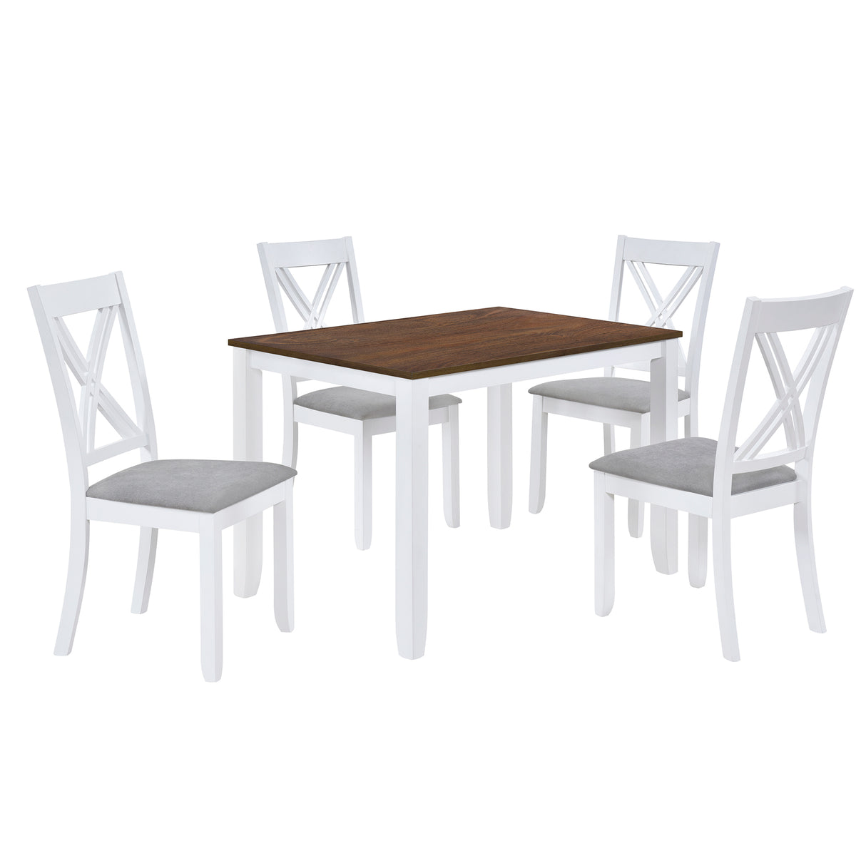 TOPMAX Rustic Minimalist Wood 5-Piece Dining Table Set with 4 X-Back Chairs for Small Places White