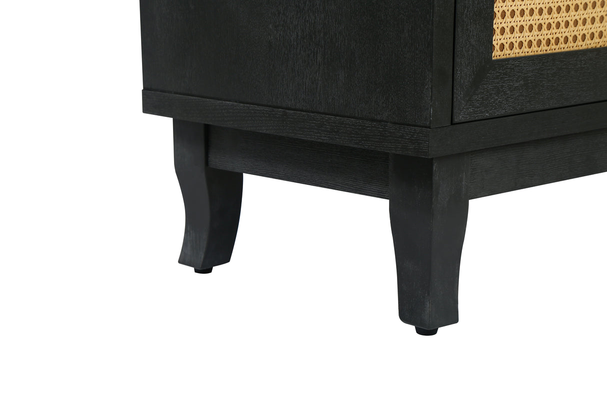 Handcrafted Premium Grain Panels Rattan Sideboard Buffer Cabinet Accent Storage Cabinet With 4 Rattan Doors BLACK - V.I.P Digital Presence