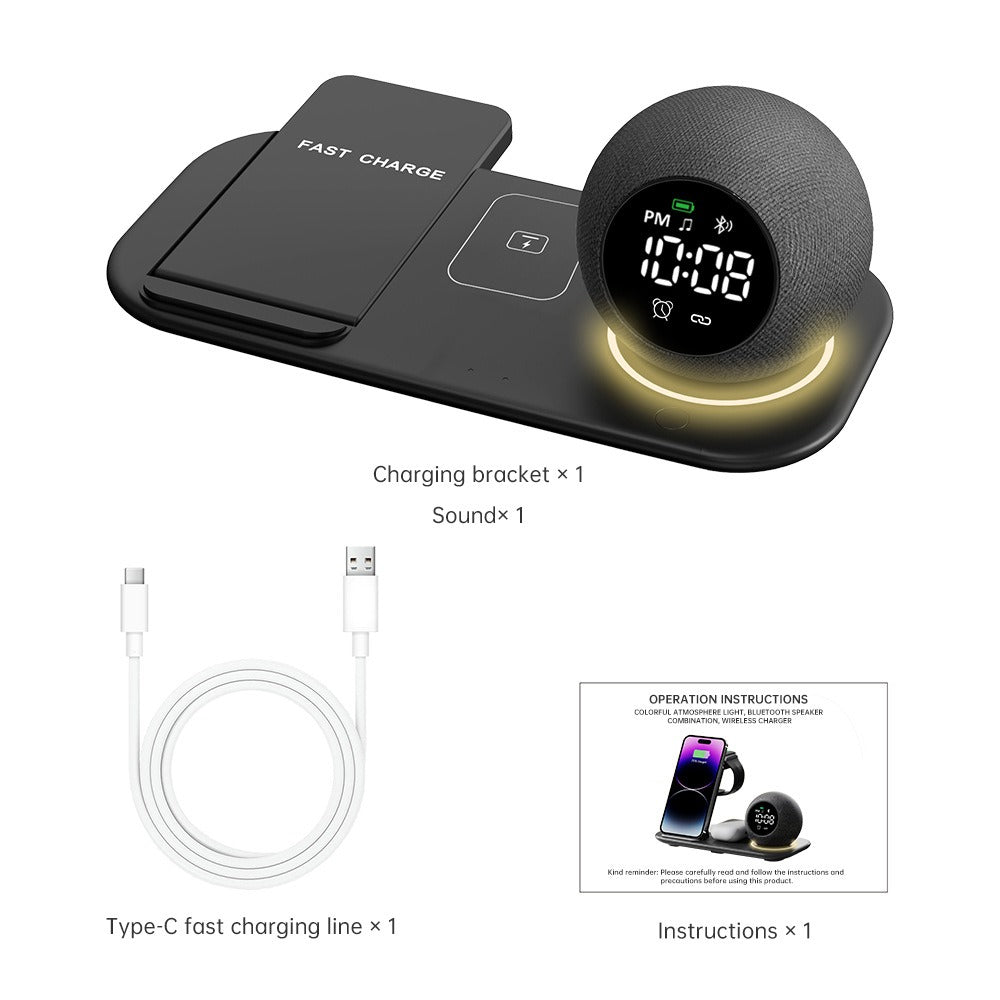 Six in one mobile phone watch headphones wireless charging clock alarm Bluetooth speaker night light - V.I.P Digital Presence