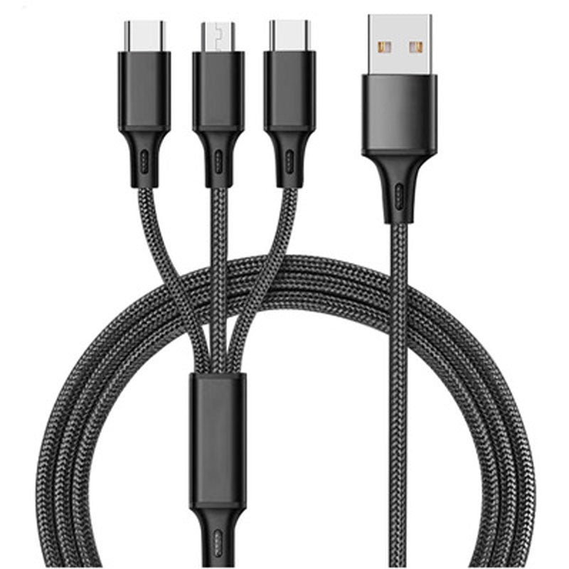 One to three data cable nylon braided three head fast charging mobile phone charging cable - V.I.P Digital Presence