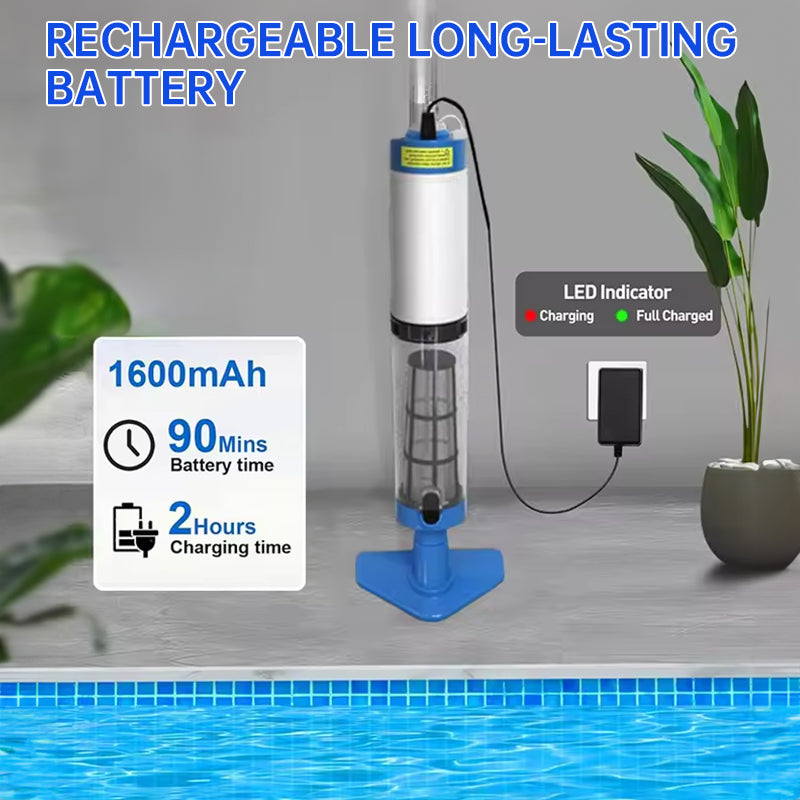Rechargeable hand pool vacuum for spas/hot tubs/small pools, with auto immersion detector & bristle nozzle. - V.I.P Digital Presence