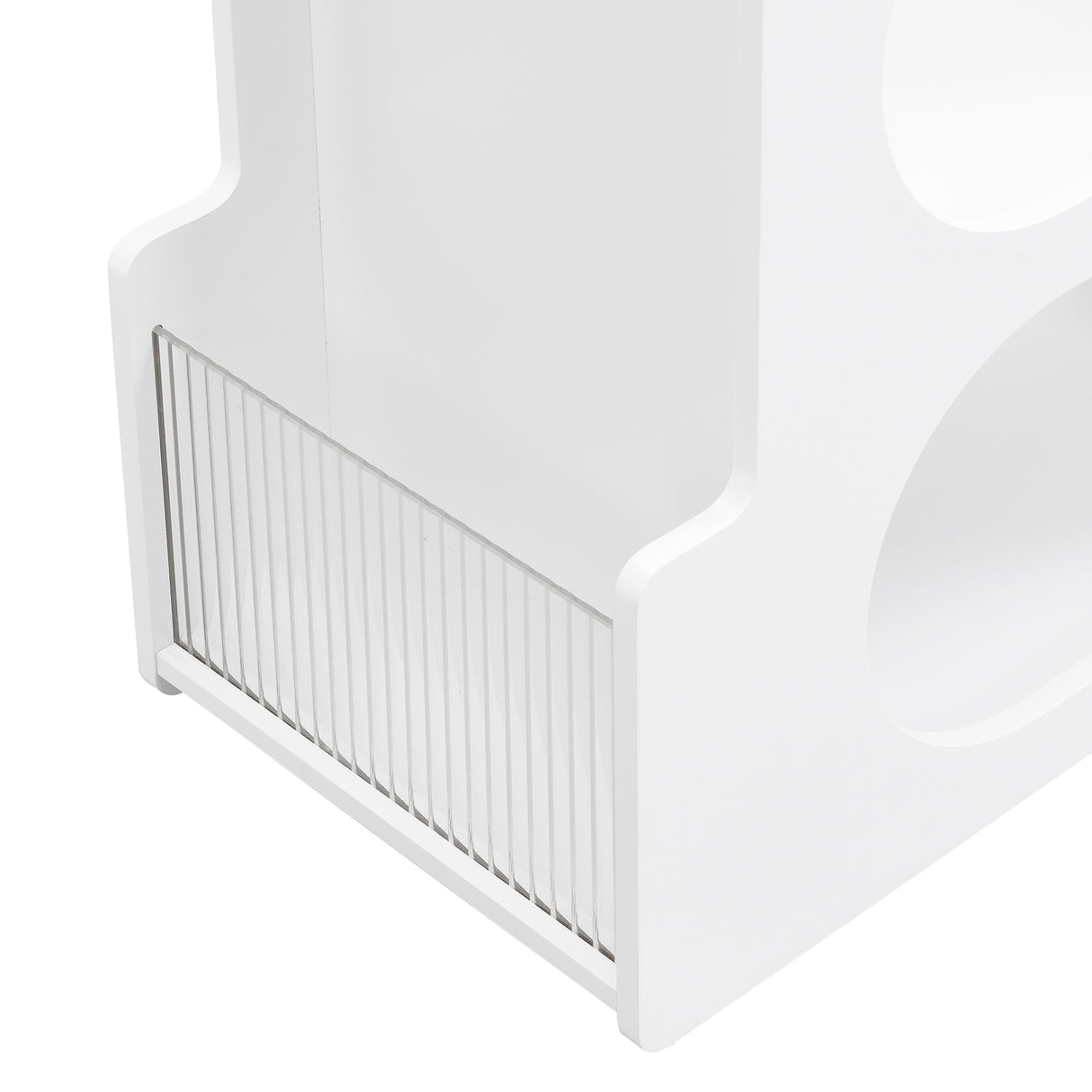 Stylish mobile desk with lockable wheels, white bedside table with 5mm thick grooved tempered glass and gold round bars - V.I.P Digital Presence