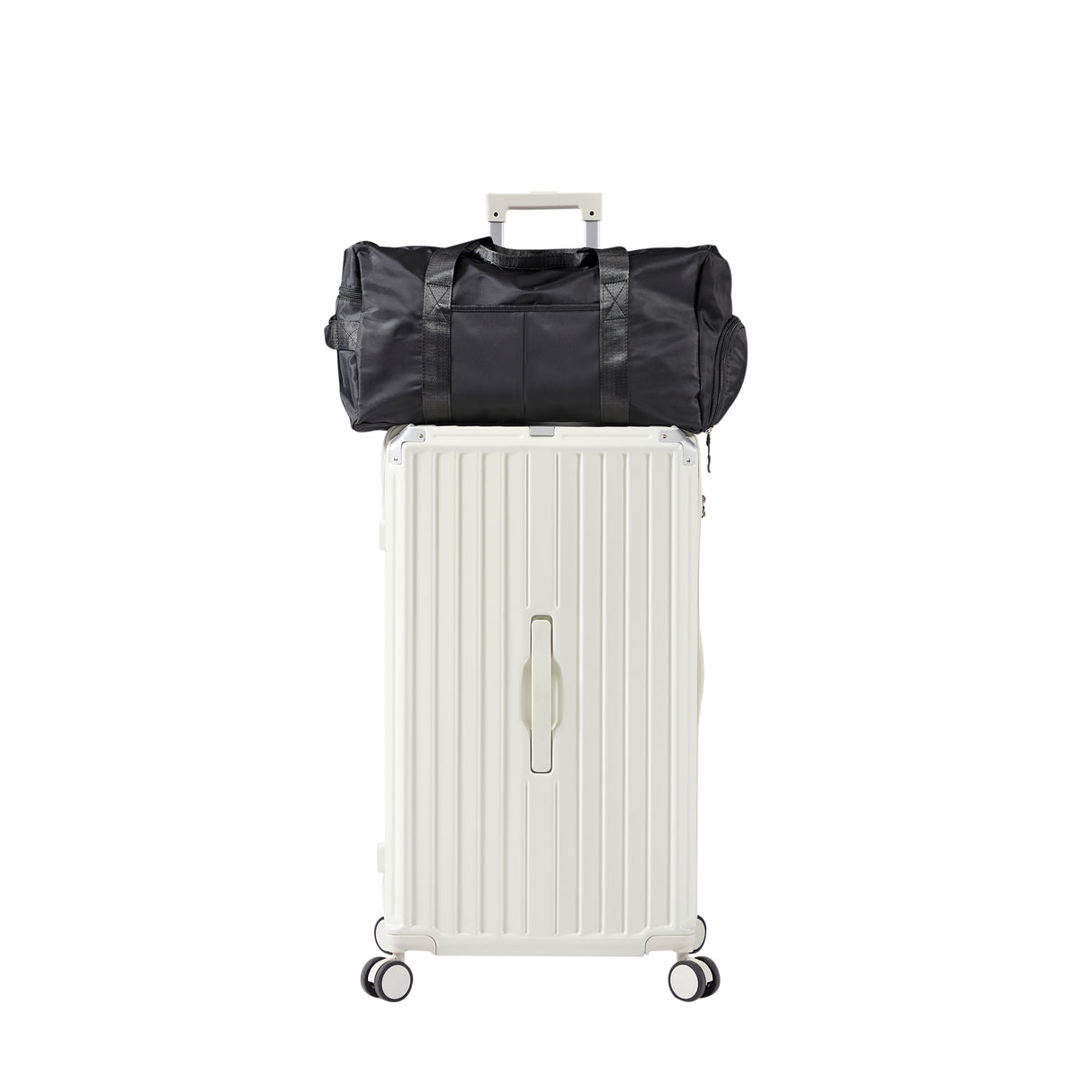 Luggage Set 4 pcs (20"/24"/29"/Travel Bag), PC+ABS Durable Lightweight Luggage with Collapsible Cup Holder、 TSA Lock, White