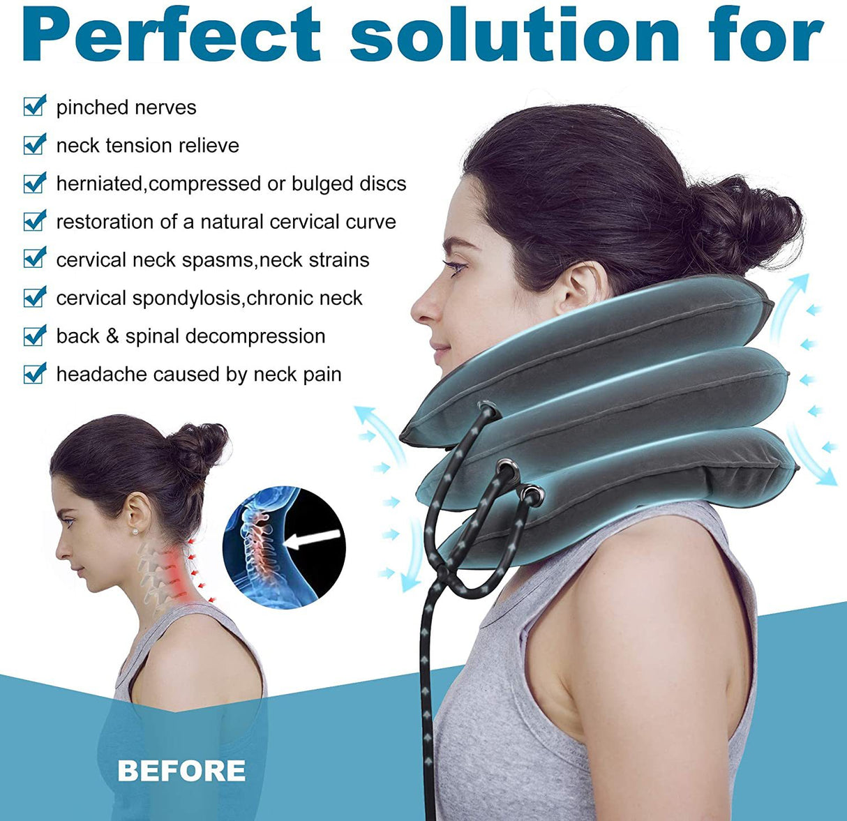 Cervical Traction Device Neck Support Pillow Inflatable Adjustable Neck Stretcher Three-Layer Inflatable Neck Pillow - V.I.P Digital Presence