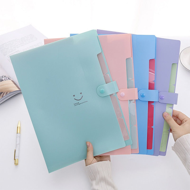 Student Multi-Layer Folder Smiley Face A4 Organ Bag File Pocket Insert Data Book Test Paper Folder 5 Compartments - V.I.P Digital Presence