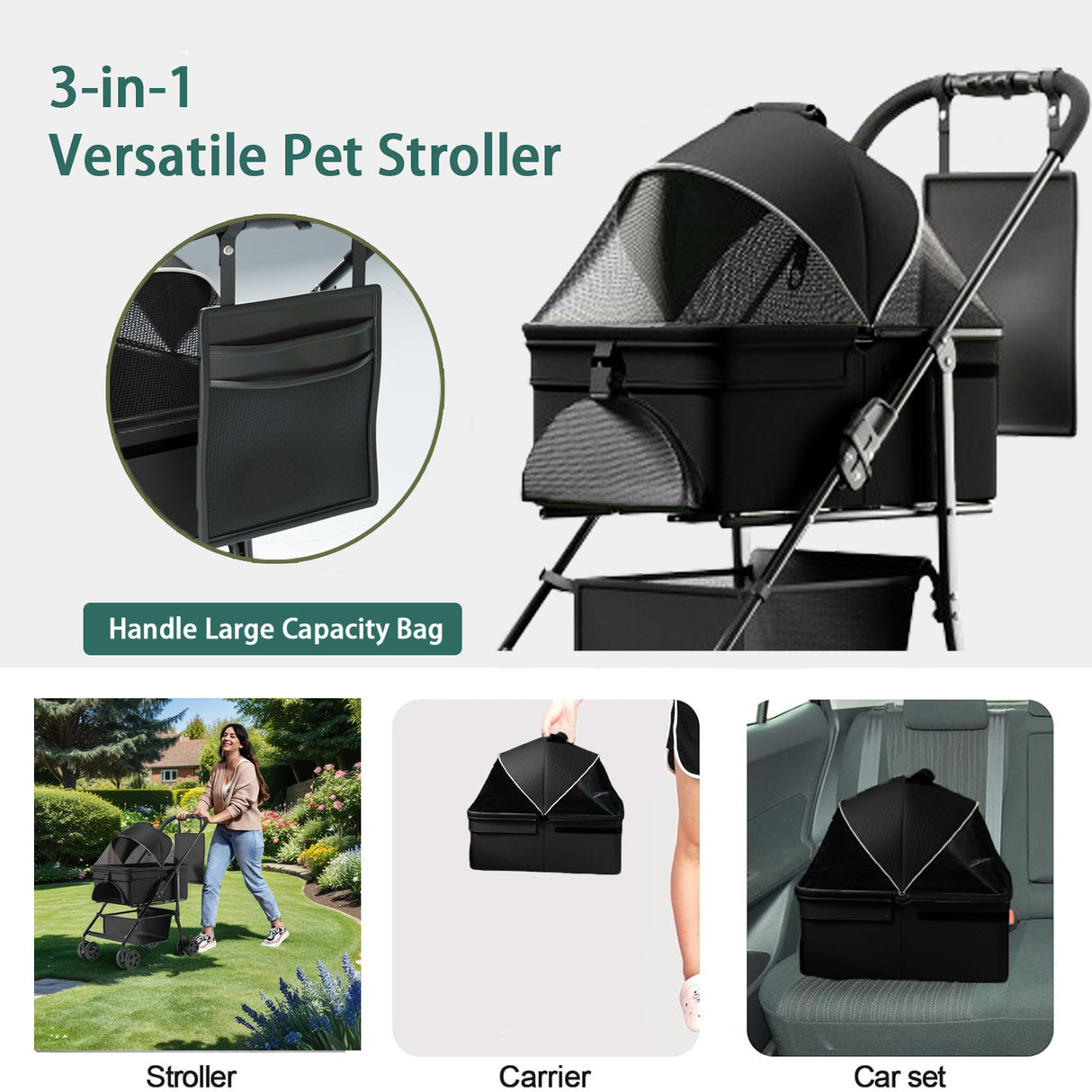 2-in-1 folding dog cart, pet folding cart, four-wheel dog/cat cart, waterproof pad, car seat, sun visor - V.I.P Digital Presence