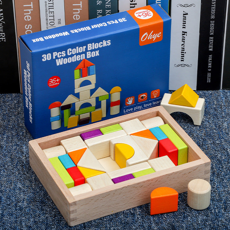 Wooden box packed building blocks, shape recognition, creativity, assembly thinking, exercise, color recognition, early education, interactive wooden toys - V.I.P Digital Presence