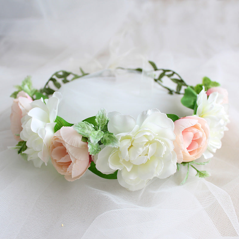 Flower garland handmade simulation flower ribbon hair accessory fresh wedding photography flower garland headwear - V.I.P Digital Presence