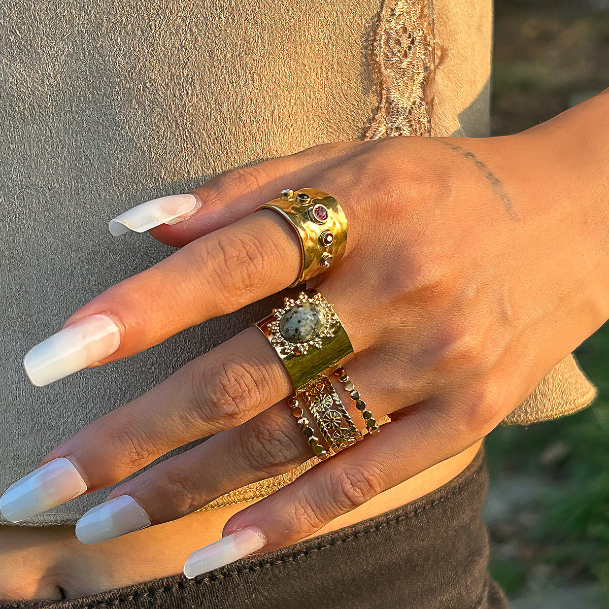 Fashionable Joint Ring Set Hip Hop Metallic Fold Set with Gemstone Rings - V.I.P Digital Presence