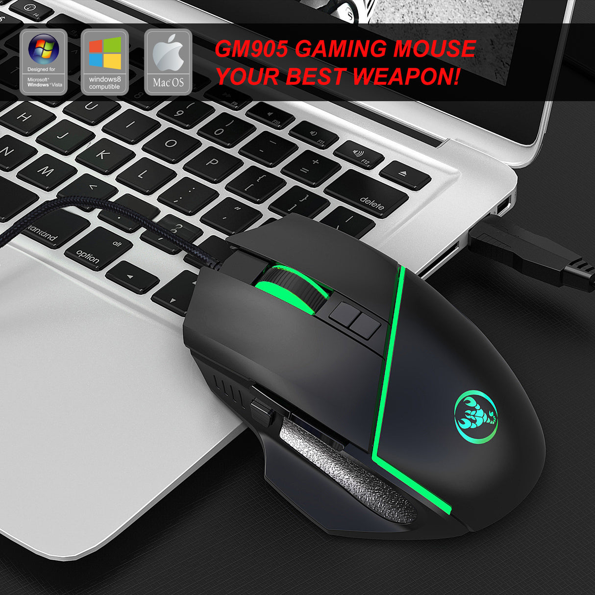A876 wired mouse with colorful synchronized lighting, 6400dpi adjustable lighting, can turn off gaming mouse - V.I.P Digital Presence