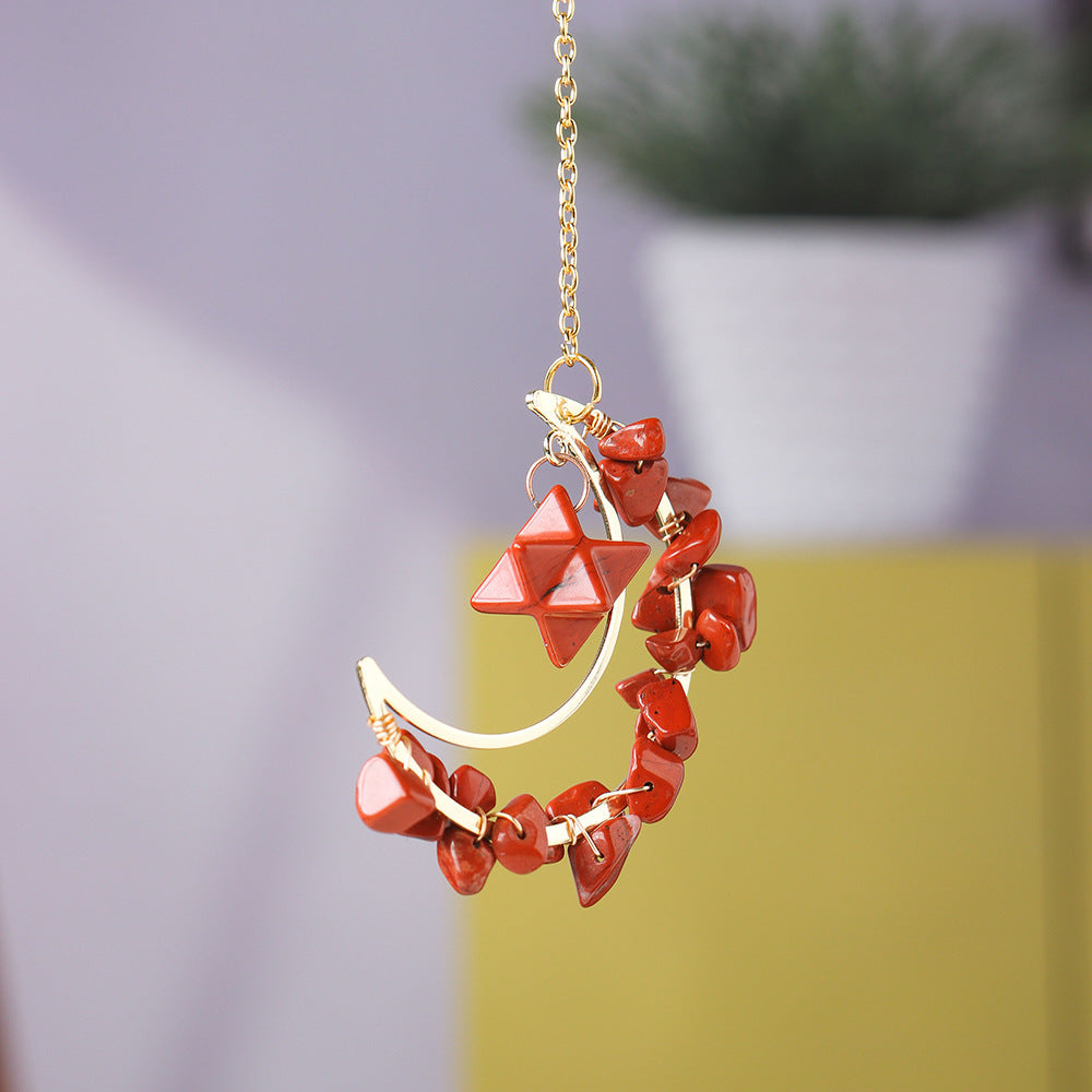Natural crystal broken stone moon pendant Melkaba DIY woven wind chime pendant decoration crystal ornament gift - V.I.P Digital Presence