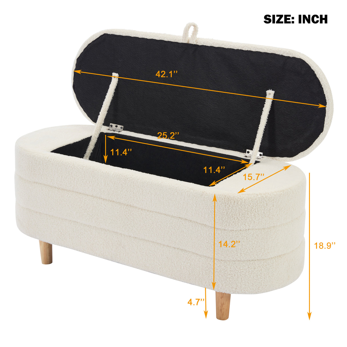 Elegant Upholstered Sherpa Fabric Storage Ottoman with Wood Legs, Storage Bench for Bedroom, Living Room, White - V.I.P Digital Presence