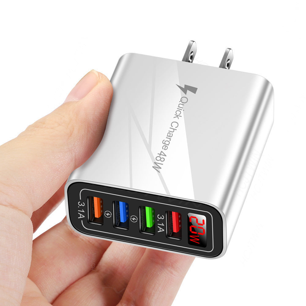 4 USB digital display mobile phone charger, European, American and British standard multi port charger with display screen - V.I.P Digital Presence